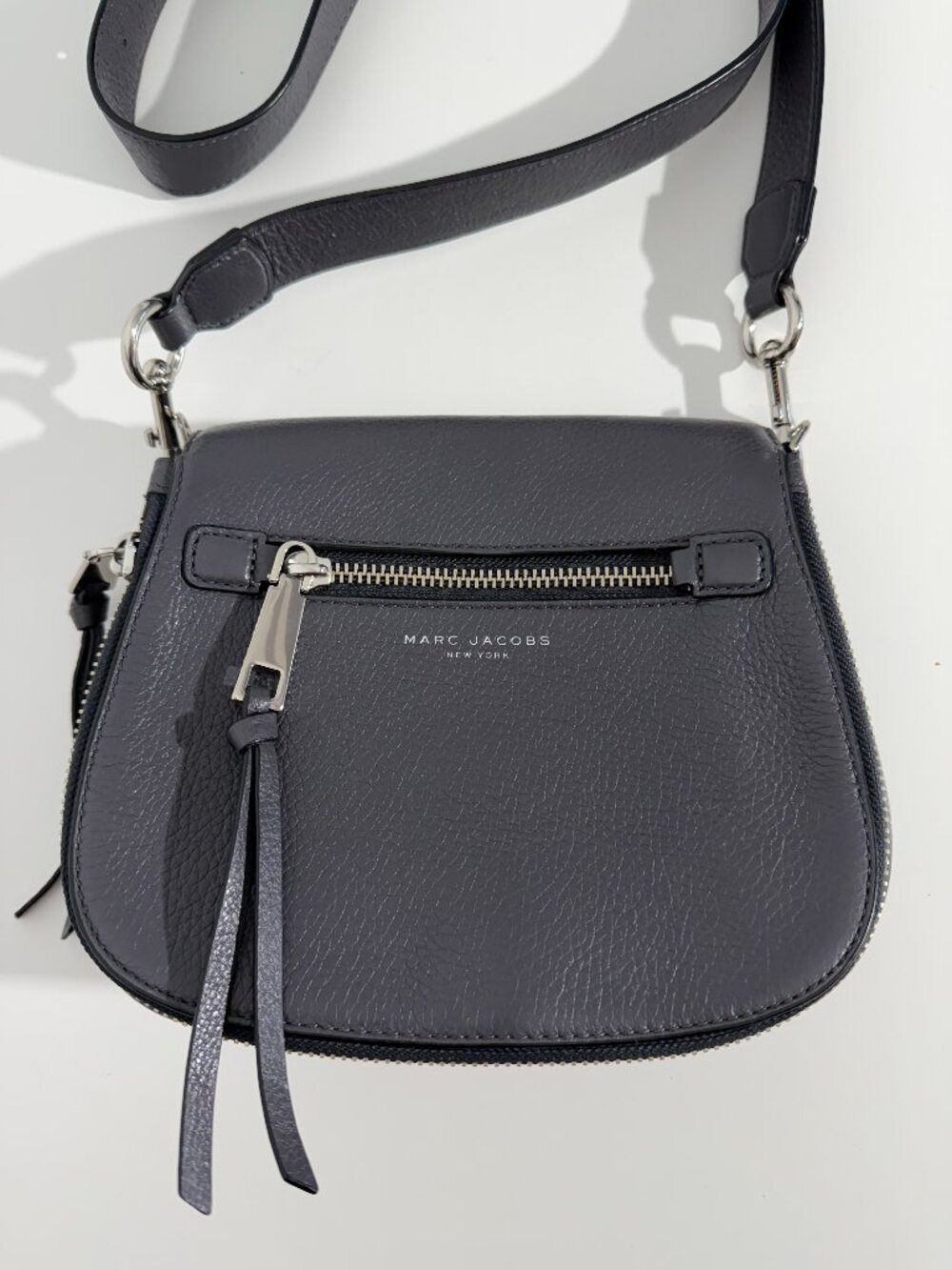 Marc Jacobs Recruit Nomad Small Gray Leather Saddle Bag